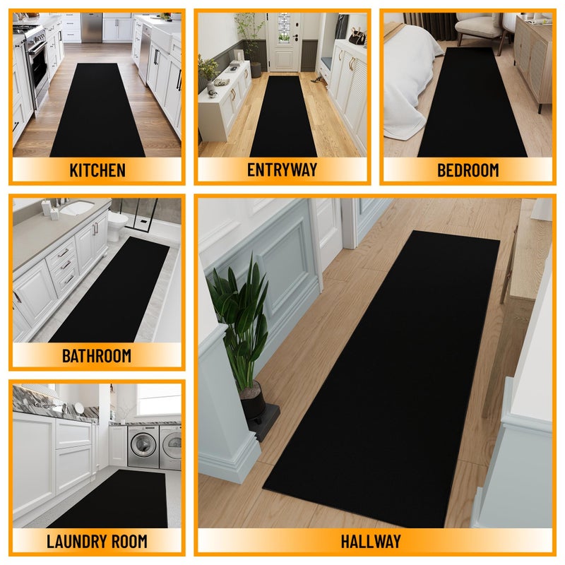 Ottomanson Hallway Runner Rug 1'10" x 12' Non Slip Solid Area Rugs Easy to Clean Laundry Rug Runner Durable & Pet Friendly Floor Carpet Runners for Hallways Entryway Living Room Kitchen, Black - Image 3